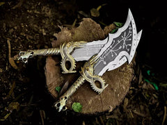 VW-58 God of war Blade of Chaos Metal, Gold Handle, Replica Blades, Twin Blades, Christmas Gift, Gift For him - Valknut Warriors