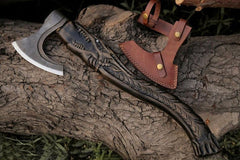 VW-57 Hand Forged Dragon head Carved viking Axe, Groomsmen Gift, Gentlemen Gift, Christmas Gift - Valknut Warriors