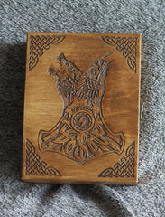 Schmuckschatulle mit Wikinger-Wolf-/Raben-/Thor-Motiv