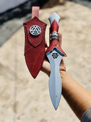 Hand Forged Red Valknut Dagger | Norse Symbol Rune Knife |