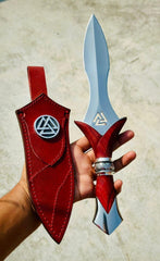 Hand Forged Red Valknut Dagger | Norse Symbol Rune Knife |