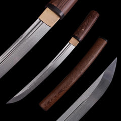 Hand-Forged Folded Steel Shirasaya Tanto - Premium Hardwood Japanese Short Sword