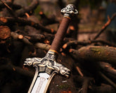 Conan the Barbarian Father’s Sword replica featuring dual dragon crossguard and moose-head pommel on a high carbon steel blade.