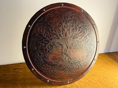 Handmade Tree of Life Viking Shield – Leather, Brass & Wood Norse Replica