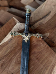 Excalibur of King Arthur – Handmade Crown Head Merlin Sword with Premium Leather Sheath