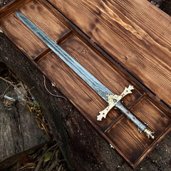 Excalibur of King Arthur – Handmade Crown Head Merlin Sword with Premium Leather Sheath