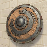 Handcrafted Medieval Viking Dragon Shield – Engraved Wooden Norse Wall Decor