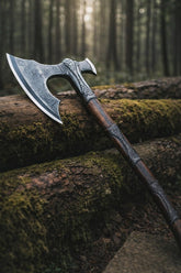 Custom Forged Viking Battle Axe – Engraved Carbon Steel Norse Hatchet