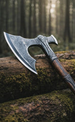 Custom Forged Viking Battle Axe – Engraved Carbon Steel Norse Hatchet