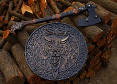 „Handgefertigte Wikingeraxt mit Wolfsschild – Nordische Krieger Mittelalter Deko & Geschenk“
