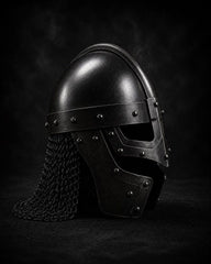 Hand-Forged Viking Gjermundbu Spectacle Helmet with Chainmail Aventail – Medieval Slavic Collectible Armor