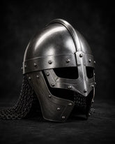 Hand-Forged Viking Gjermundbu Spectacle Helmet with Chainmail Aventail – Medieval Slavic Collectible Armor