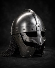 Hand-Forged Viking Gjermundbu Spectacle Helmet with Chainmail Aventail – Medieval Slavic Collectible Armor