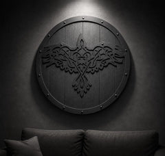 Handmade Viking Raven Wooden Shield - Norse Odin Warrior Round Shield