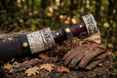 Hand Forged Celtic Leaf Blade Short Sword – High Carbon Steel Collectible Display Sword with Carved Antique Silver Fittings & Custom Leather Sheath