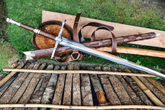 Hand Forged Steel Sword Leather Scabbard Medieval Style Collectible