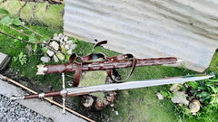 Hand Forged Steel Sword Leather Scabbard Medieval Style Collectible