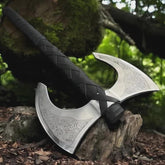 Hand-Forged Viking Double Head Axe - Medieval Replica with Ash Wood Handle