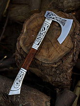 Hand-Forged Viking Axe - Engraved Norse Celtic Hatchet with Ash Wood Handle