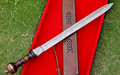 Handgeschmiedetes Damaststahl Römerschwert Gladius – Mittelalterliches Sammlerstück mit Holzgriff und Lederscheide