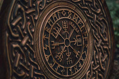 VW-43 Hand carved birch viking shield, with Nordic Vegvisir symbol shield, Christmas gift - Valknut Warriors