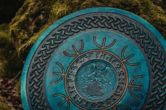 VW-33 Hand crafted Odin's Raven Huginn and Muninn symbol shields , Viking shield, gift for him - Valknut Warriors