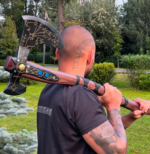 Hand-forged Leviathan axe with leather wrap - God of War inspired Viking axe replica