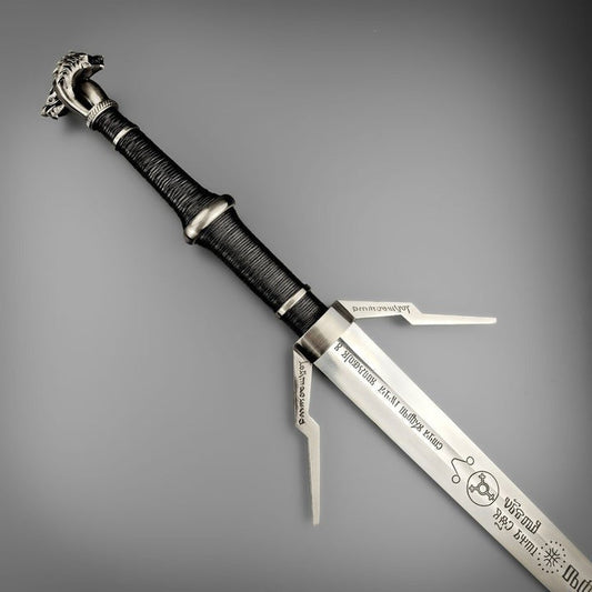 Hand-forged Witcher steel sword replica with leather grip