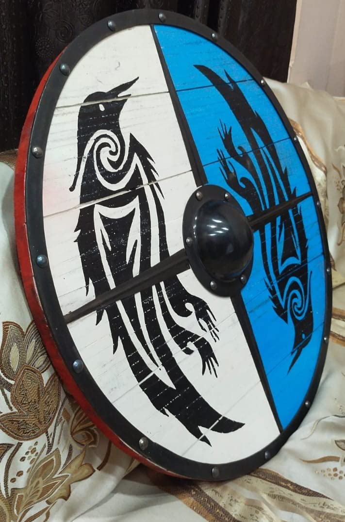 VW-3 Eivor Valhalla Raven Authentic Viking Shield, 24",Norse shield, Gentlemen Gift, Christmas Gift - Valknut Warriors