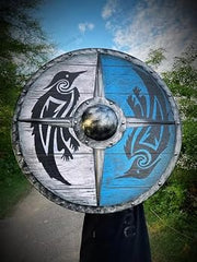 Blue & White Raven Viking Shield – 24" Medieval Round Shield