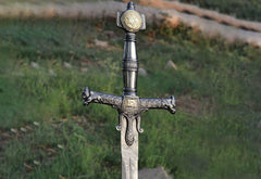 Handgefertigtes König-Salomon-Damaststahlschwert mit Davidsternknauf
