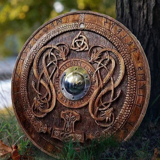 VW-1 Carved Norse Runic Shield 24" - Valknut Warriors