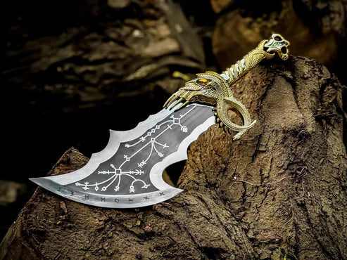 VW-58 God of war Blade of Chaos Metal, Gold Handle, Replica Blades, Twin Blades, Christmas Gift, Gift For him - Valknut Warriors