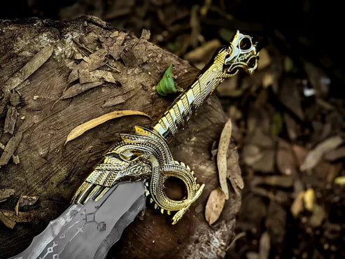 VW-58 God of war Blade of Chaos Metal, Gold Handle, Replica Blades, Twin Blades, Christmas Gift, Gift For him - Valknut Warriors