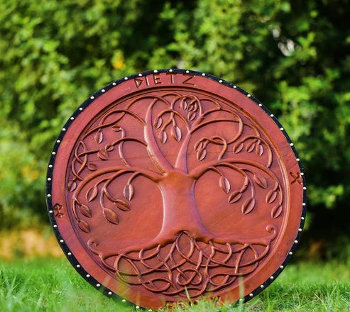 VW-32 Yggdrasil, Tree of life carved viking shield, Norse shield, Gentlemen Gift, Christmas Gift - Valknut Warriors