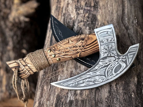 VW-65 Handmade Odin Viking Pizza Axe, Pizza Cutter, Gift for her, Christmas Gift, Xmas Gift - Valknut Warriors