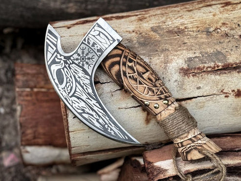 VW-65 Handmade Odin Viking Pizza Axe, Pizza Cutter, Gift for her, Christmas Gift, Xmas Gift - Valknut Warriors