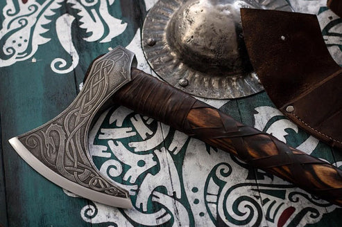 VW-45 Premium Style Fenrir Head Viking axe, Scandinavian Axe, Groomsmen gift, Christmas gift - Valknut Warriors