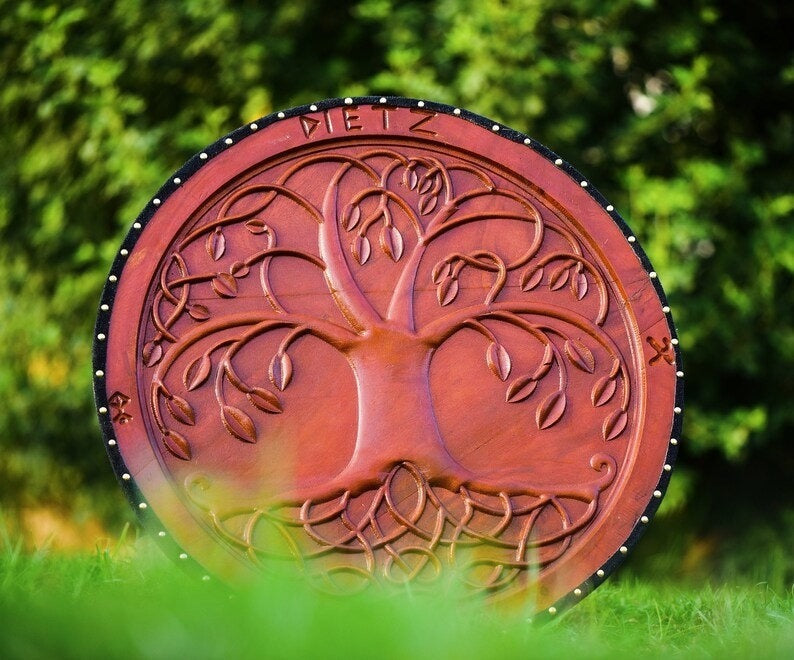 Yggdrasil Lebensbaum Geschnitzter Wikingerschild, Nordischer Schild, Wandbehangschild,