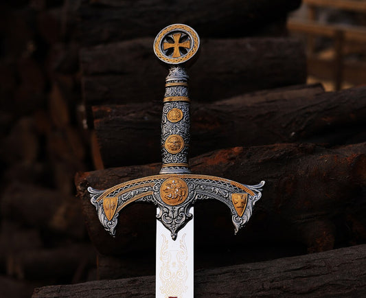 vw-134 Handmade Templar Knights Sacred Holy Longsword Ornate Full Length Steel Sword| Medieval Sword With Leather Sheath - Valknut Warriors