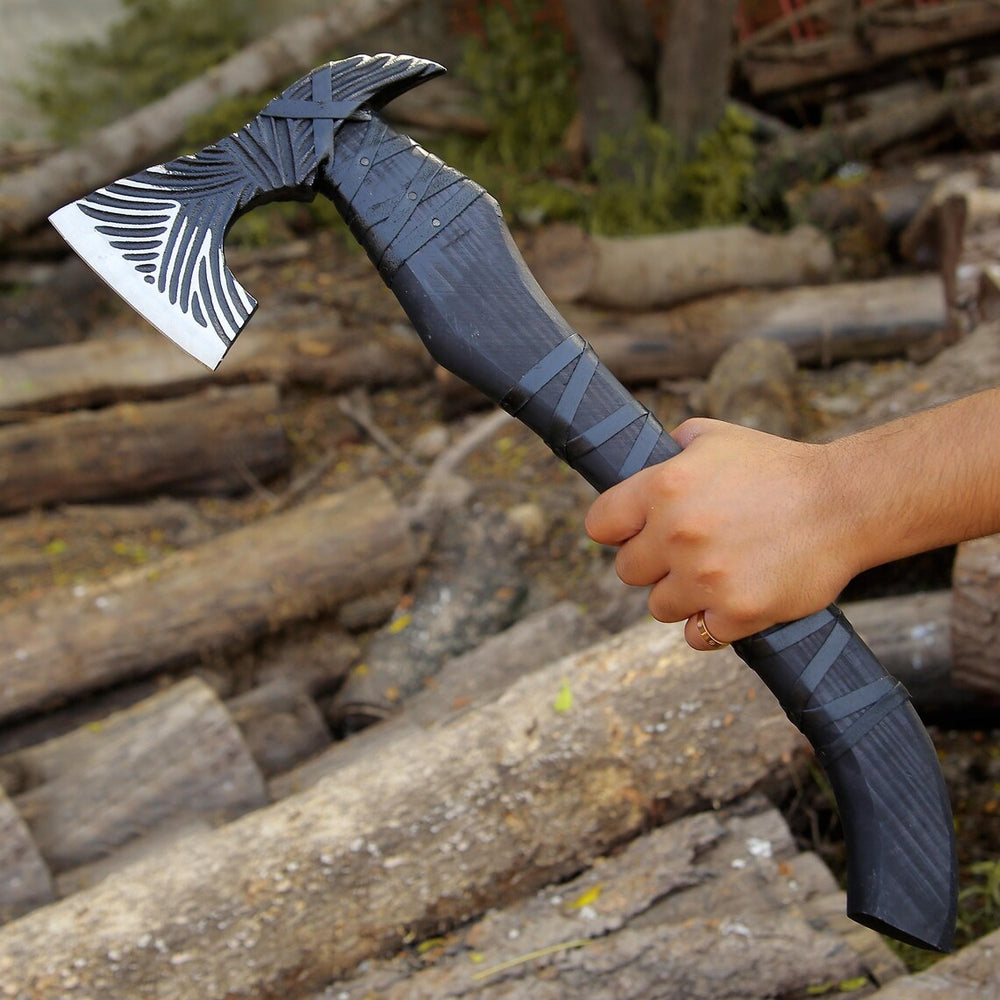 VW-18 Handmade Viking Battle Axe – Custom Forged Steel - Valknut Warriors