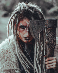 Hand-Carved Viking Axe | Carbon Steel Hatchet with Tribal Wooden Handle