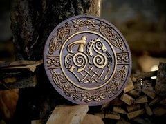 Hand-Carved Norse Wooden Shield Art