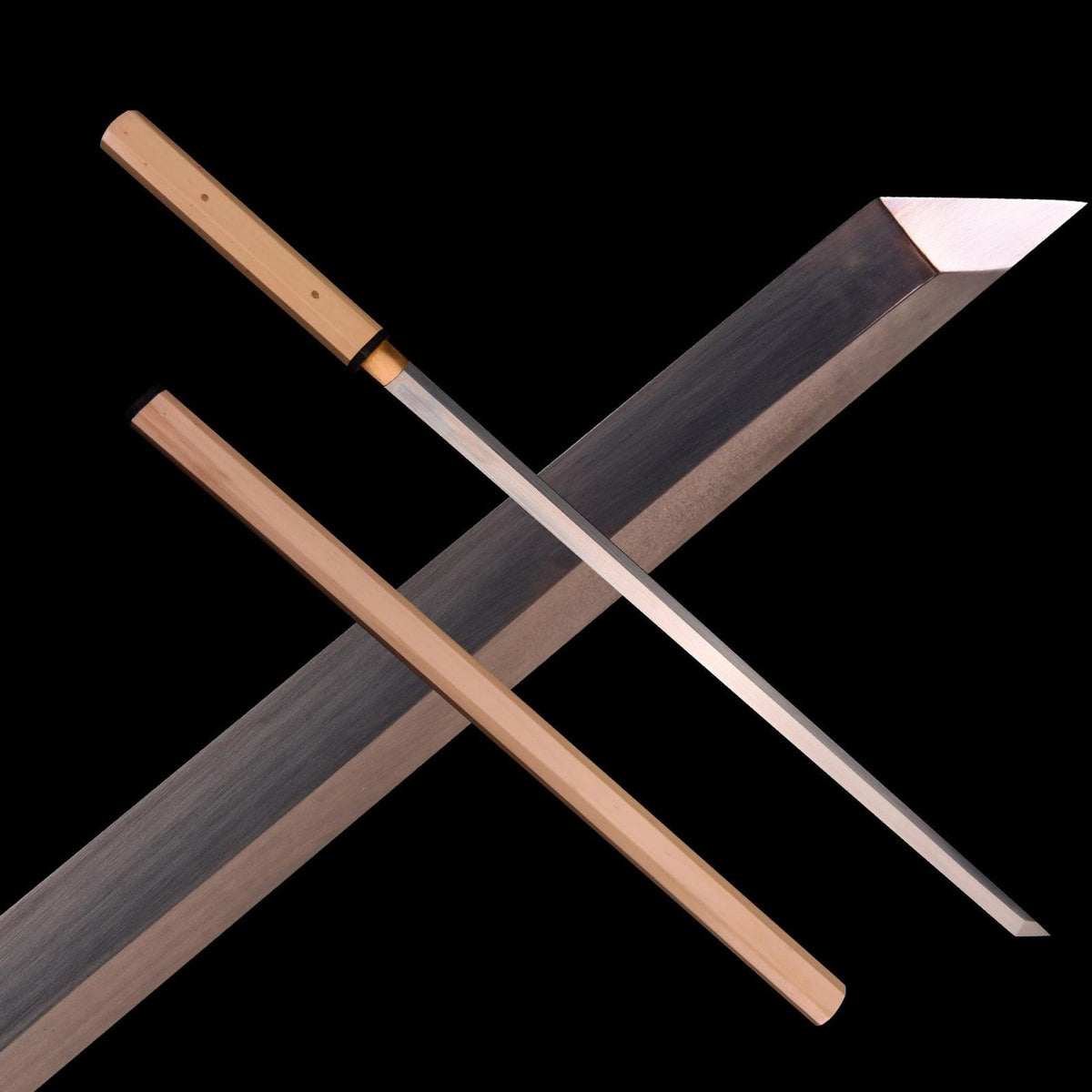 Handgefertigtes achteckiges Shirasaya Katana – Japanisches Samuraischwert aus hellem Naturholz