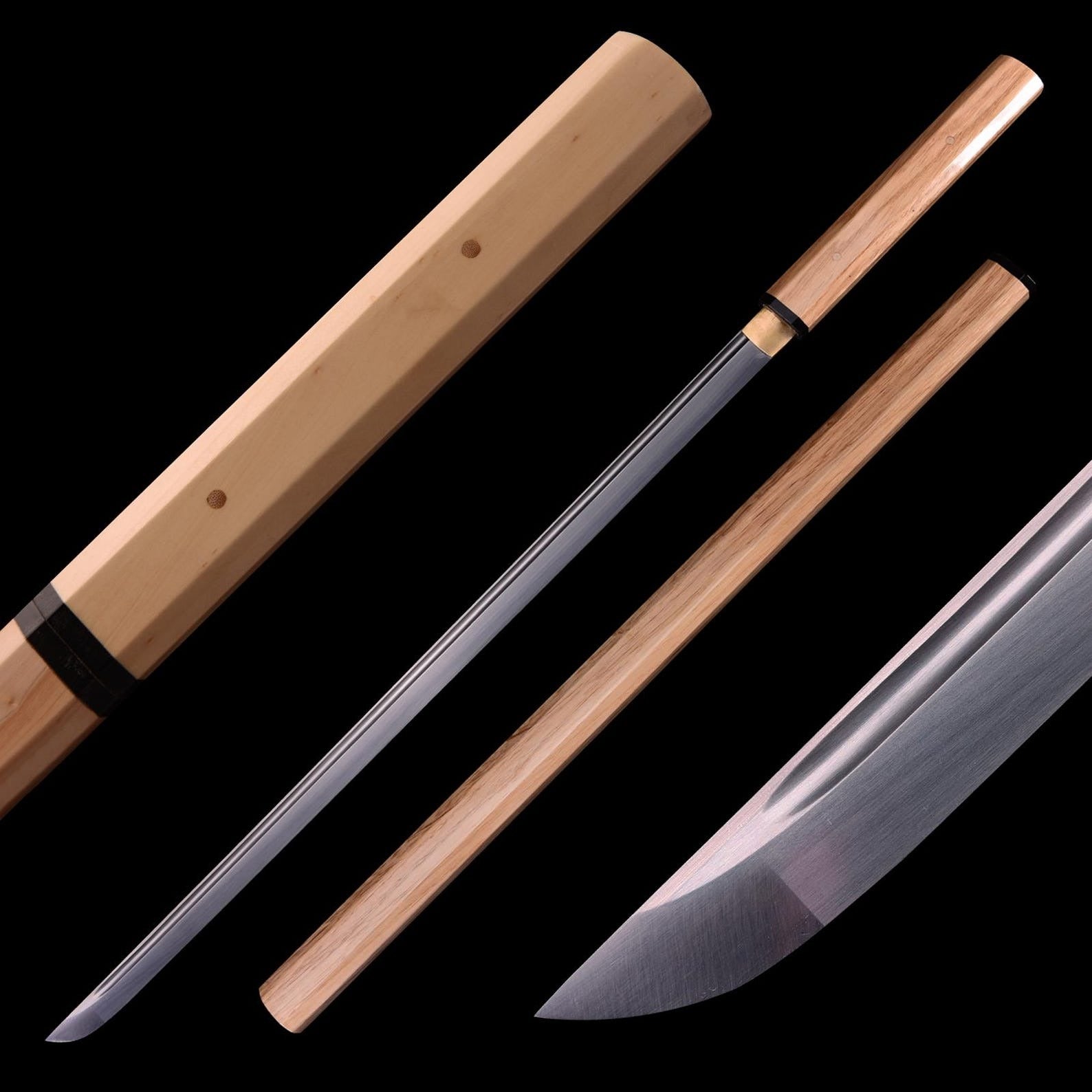 Handgefertigtes achteckiges Shirasaya Katana – Japanisches Samuraischwert aus hellem Naturholz