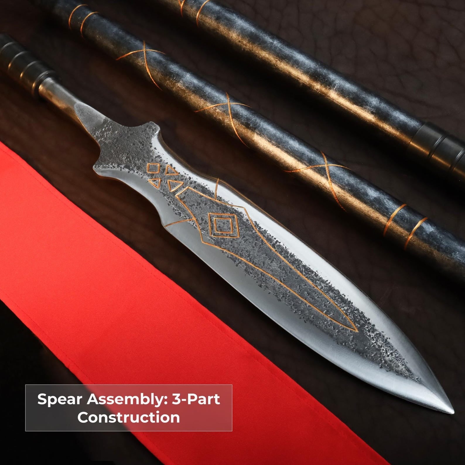 Handgeschmiedete Draupnir-Speer-Replik – God of War Ragnarök inspiriertes 3-teiliges Metallspeer