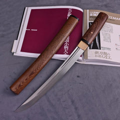 Hand-Forged Folded Steel Shirasaya Tanto - Premium Hardwood Japanese Short Sword