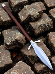 Handgeschmiedeter Wikinger-Kurzspeer – Spieß mit Lederwicklung und Parierstange