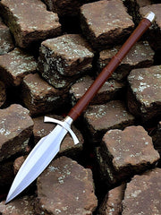 Handgeschmiedeter Wikinger-Kurzspeer – Spieß mit Lederwicklung und Parierstange