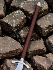 Handgeschmiedeter Wikinger-Kurzspeer – Spieß mit Lederwicklung und Parierstange